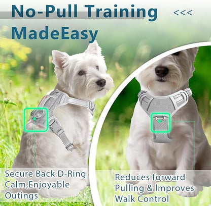 BARKBAY Dog Harness No Pull with ID Tag Pocket - Heavy Duty, Reflective, Easy Control for Large Dogs(Grey,XS)
