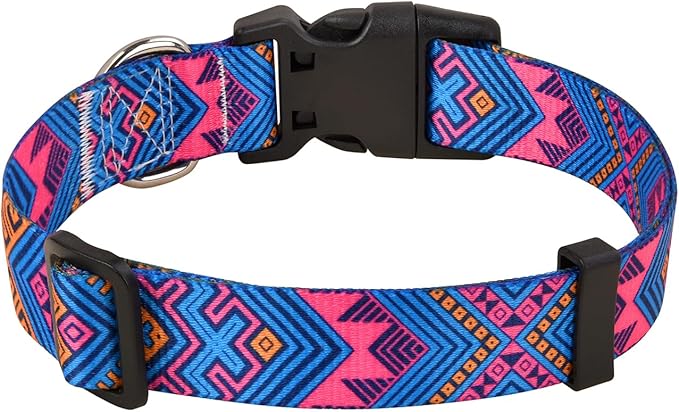 Mihqy Dog Collar with Bohemia Floral Tribal Geometric Patterns - Soft Ethnic Style Collar Adjustable for Small Medium Large Dogs(Orange Ethnic Style,M)