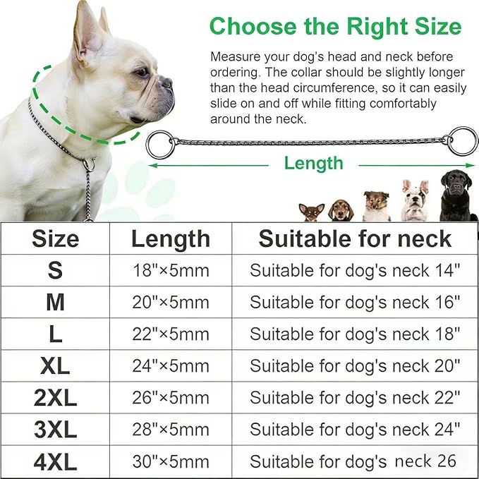 Dog P Snake Chain Chrome Plated Metal Dog Training Choke/Collar-Fully Guaranteed Against Rust Tarnish or Breakage-Recommended for Professional Training (Sliver, 5mm * 26")