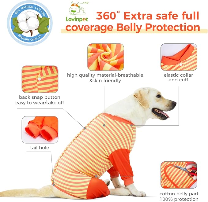 LovinPet Dog Recovery Suit - Medium Large - Full Coverage Large Dog's Bodysuit Wound Protective Surgical Recovery Bodysuit for Abdominal Wounds After Surgery Cut-Out Design of Abdomen,M