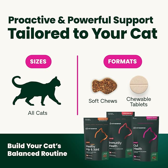 VetriScience Hairball Control Chews for Cats, Omega-3 and Fiber Supplement, Support Digestion and Skin and Coat, Tasty Small Bites, Chicken, 60 Count