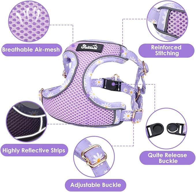 SlowTon Small Dog Harness - No Pull Dog Harness and Leash Set, Soft Mesh Lightweight Puppy Vest Harnesses, Adjustable Pet Harnesses for XXS XS Small Medium Easy Walk Hiking (Purple, M)