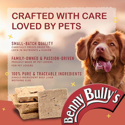 BENNY BULLYS Chops Beef Liver Dog Treats, Freeze-Dried, Low Fat, High Energy & Nutrient Rich Food for Your Furry Friend, All Natural Ingredients, 40g - Entry