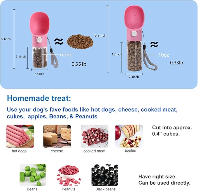Colorday Handheld Dog Treat Dispenser Built-in Clicker & Treat Pouch, Hand Feeder for Puppy Training Walking Hiking Traveling (6.7 OZ, Pink)