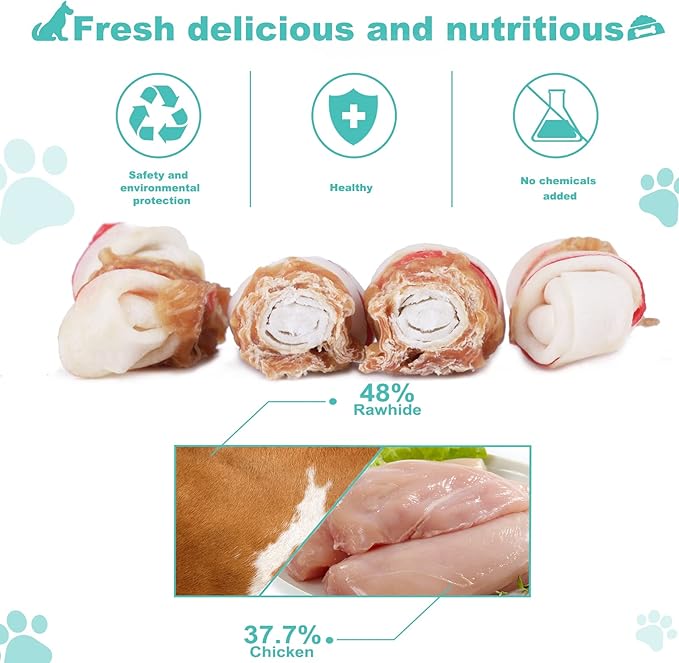 Dog Treats Chicken Wrapped Rawhide Bones for Small Dog Treats Puppy Chews Snacks Promotes Healthy Chewing Chicken Wrapped Knot 2.5" 0.5lb