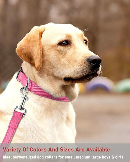 Reflective Dog Collar with Buckle Adjustable Safety Nylon Collars for Small Medium Large Dogs, Light Pink XL
