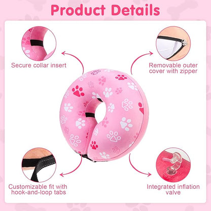 BEAUTYZOO Dog Cone Alternative After Surgery for Large Medium Small Dogs, Soft Inflatable Cone Collar for Dogs Cats, Pet Neck Donut E Collar Dog Recovery Collars to Stop Licking, Paw Pink, XL