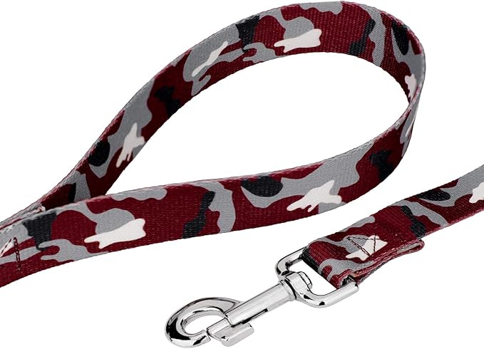 Country Brook Petz - Crimson and White Camo Everyday Dog Collar and Leash - Sports and Athletics Collection Featuring Spirited Designs (1/2 Inch, Extra Small)