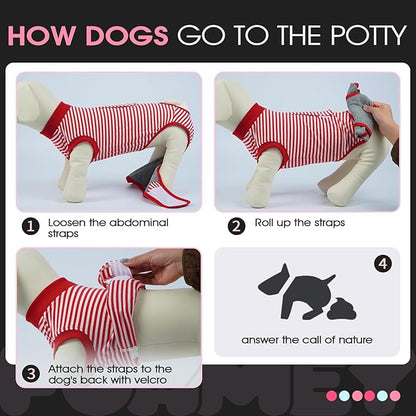 FUAMEY Dog Recovery Suit Male,Dogs Surgery Neuter Suits Puppy Spay Shirts for Female Protect Dog's Skin Anti Licking Abdominal Wounds Doggie Onesie Pet Bodysuit Alternative to Cone Red Stripes XXL