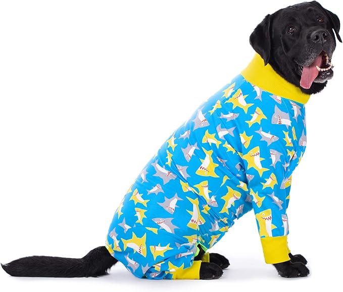 Dog Pajamas Jumpsuit for Medium Large Dogs,Lightweight Dog Pjs Clothes Apparel Onesies,Shirt for Large Size Dogs After Surgery, Full Belly (26, Blue Dinosaur)