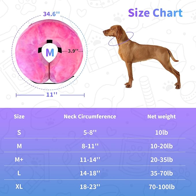 Dog Cone, Y-blue Cone Collar Inflatable Dog Neck Collar Recovery E-Collar Alternative, Cat Donut Collar After Surgery for Dogs and Cats(Rose Purple, M)