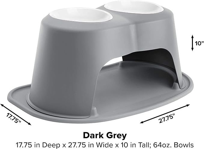 WeatherTech Double High Pet Feeding System w/Plastic Dog/Cat Bowls - 10" High Stand Dark Grey (PDHC6410DGDG)
