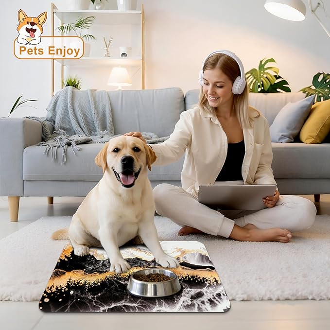Dog Food Mats for Floors Waterproof Mat for Cat Food and Water Bowls - Absorbent Quick Dry Non Slip Mat for Pet Feeding