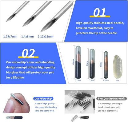 134.2KHz Pet Temperature Monitoring Glass Chip FDX-B Animal Temperature Microchip Syringe for Cat Dog (1.4X8mm)