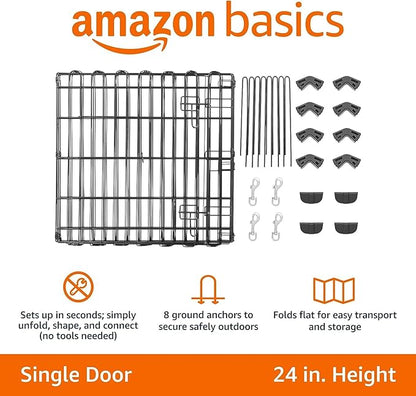 Amazon Basics Foldable Octagonal Metal Exercise Pen for Dogs, Indoor/Outdoor, Single Door, 8 Panels, 24" Height, Extra Small, Easy to Assemble, Black