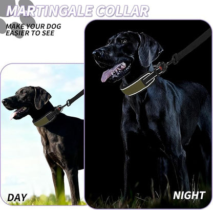 Martingale No Pull Dog Collar for Large Medium Dogs Training Walking, Heavy Duty Nylon Reflective Adjustable Anti Pull Slip Collar with Buckle M Army Green