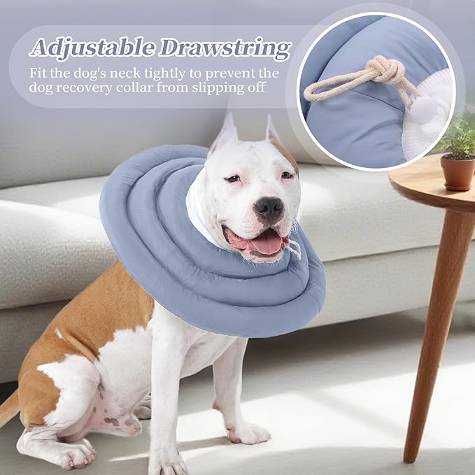 IDOMIK Dog Recovery Collar, Waterproof Soft Dog Cone After Surgery, Comfy Protective Elizabethan Collar Alternative for Dogs Cats, Adjustable Pet Neck Donut Cone Anti-Licking Biting Wounds,Blue,M