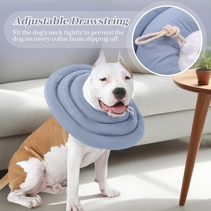 IDOMIK Dog Recovery Collar, Waterproof Soft Dog Cone After Surgery, Comfy Protective Elizabethan Collar Alternative for Dogs Cats, Adjustable Pet Neck Donut Cone Anti-Licking Biting Wounds,Blue,M