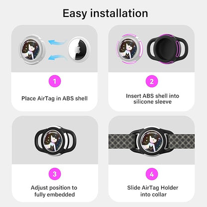 Waterproof Airtag Dog Collar Holder, Silicone & ABS Airtag Holder for Dog & Cat Collars, Ultra-Durable, Lightweight and Protective Airtag Case (Black&Black-1, Small)