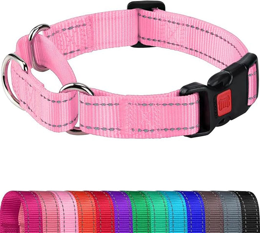 Joytale Martingale Collar for Dogs, Reflective Heavy Duty for Safety, Quick Release Buckle, Adjustable Nylon Collars for Puppy and XSmall Dogs Walking Training, Pink, XS