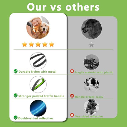 Dog Leash 6ft Long, Double Handle Dog Leash for Safety Control Training, Heavy Duty Dog Leads with Traffic Padded Handles, Reflective Leashes for Small Medium Large Dogs(6ft, Black Green)