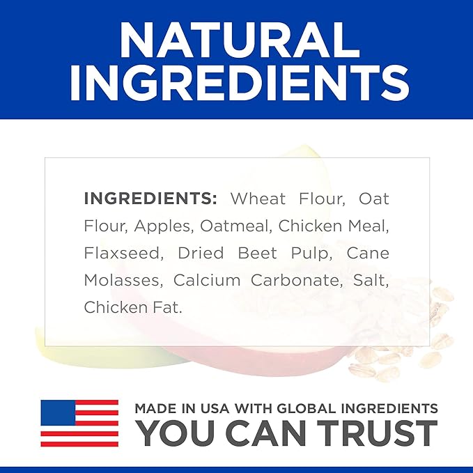 Hill's Natural Fruity Crunchy Snacks,All Life Stages,Great Taste,Dog Treats,Apples & Oatmeal,8 oz Bag,(Pack of 2)