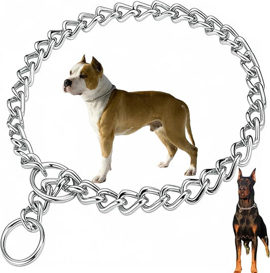 Dog Collar Slip P Chain,Heavy Duty Metal Training Martingale Collars, Adjustable Weather Proof Alloy Steel Chains for Small Medium Large Dogs(Silver, L)