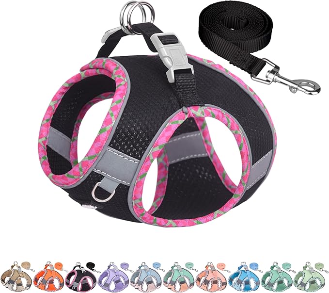 AIITLE Escape-Proof Dog Harness - Extra Soft Jacquard Fabric with Moisture-Wicking Lining, Adjustable Fit for Boston Terrier, Pekingese - Running, Playdates, Outdoor Adventures (Black, L)
