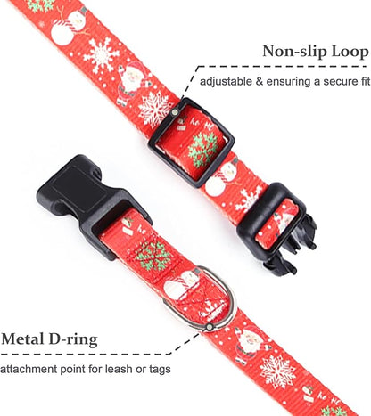 Christmas Dog Collar with Buckle Adjustable Safety Nylon Collars for Small Medium Large Dogs, Cute Stylish Girl Boy Christmas Dog Collar (Christma Red,XS)