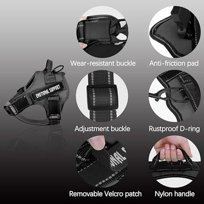 voopet Service Dog Harness,Emotional Support Pet Vest Harness,Reflective Breathable and Adjustable No-Pull ESA Dog Harness for Small Medium Large Dogs (with 4 PCS Removeable Tags) X-Small (Pack of 1)