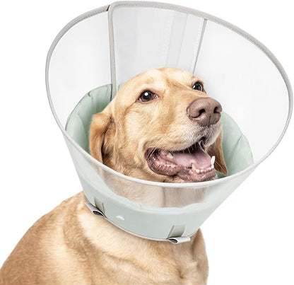 Dog Cone Collar with Snap-on Detachable Soft Liner, Lightweight Transparent Elizabethan Alternative to Stop Licking, for Spay Neuter Surgery Recovery, for Medium Large Small Dogs (Green,S)