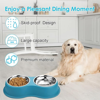 Epetslove Dog Bowls Large Stainless Steel Dog Water and Food Bowls Set with No-Slip Base, Pet Feeder Bowls Raised Edges for No Spill, Dog Cat Dish for Small, Medium, and Large Pets