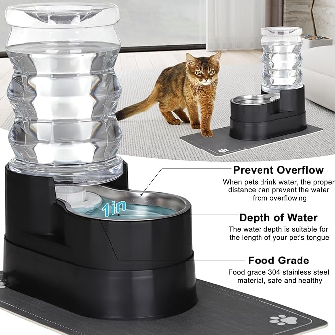 RIZZARI Automatic Dog Water Dispenser: 7L Black Stainless Steel Feeder with Auto-Refill - Elevated Design Eases Joint Strain for Senior Dogs - Leak-Resistant Base - Ideal for Livingroom Bedroom