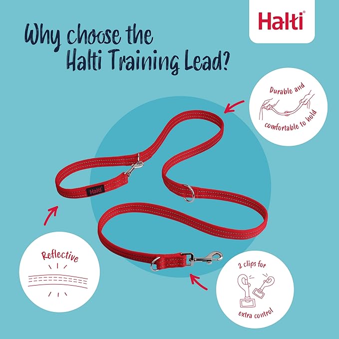 Halti Training Leash - Multifunctional Double-Ended Dog Leash, Ideal for Anti-Pulling Dog Training. Lightweight, Soft & Durable. Suitable for Medium to Large Dogs & Puppies (Size Large, Red, 2m)
