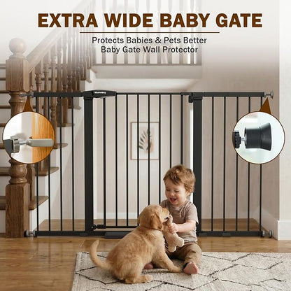 Mumeasy 29.7-57" Extra Wide Baby Gate, Auto Close Large Dog Gate for Doorways, No Drilling Pressure Mounted Pet Safety Gate for Stairs, Easy Walk Through Child Gate for Hallways, House, Indoor, Black