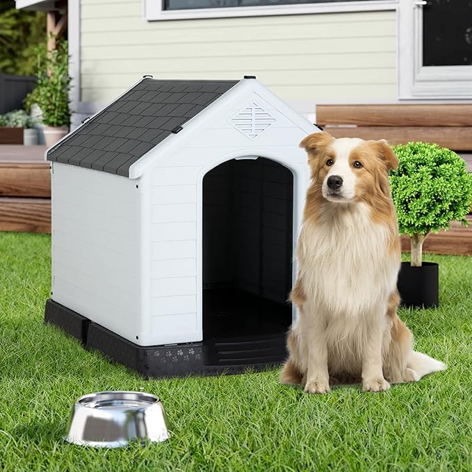 BestPet Dog House Indoor Outdoor Insulated Kennel Durable Plastic Dog House for Small Medium Large Dogs Weather & Water Resistant Pet Crate with Air Vents and Elevated Floor