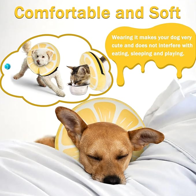 Inflatable Dog Cone Collar for Large Medium Small Dogs, Soft Adjustable Recovery Cone for Dogs Cats,Dog Neck Donut Alternative After Surgery(Lemon,X-Large