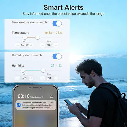 eMylo WiFi Hygrometer Thermometer 4 Pack, Smart Wireless Temperature Humidity Sensor with App Alert, Works with Alexa & Google Assistant, Indoor Outdoor Monitor for Greenhouse, Baby Room, Wine Cellar