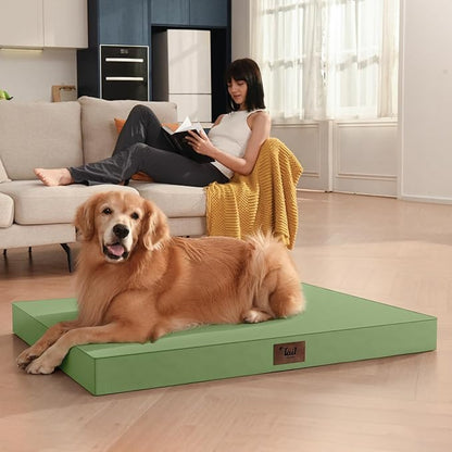 Outdoor Orthopedic Dog Bed for Extra Large Dogs, XL Waterproof Flat Pet Bed 44x32 Inch, Egg Crate Foam with Removable Washable Oxford Cooling Cover, Light Green