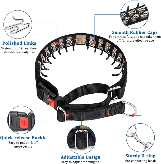 Mayerzon Dog Collar, Patented Martingale No Pull Collar for Small Medium Large Dogs with Buckle for Walking Training, Hidden Design (Black, X-Large,2.5mm,22"-27.5" Neck)