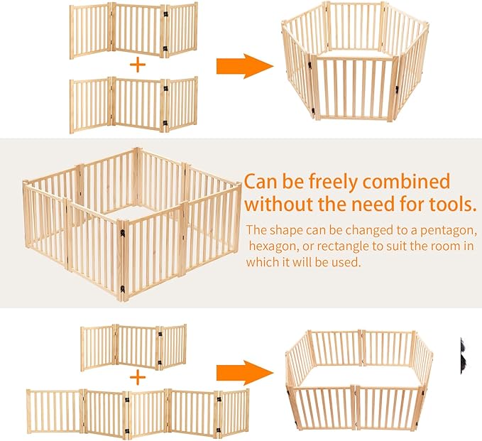 YOCAN Paint-Free Wooden Freestanding Dog Gates for The House,Doorways, Stairs,Wood Dog Fences Indoor Pet Gate,Step Over Fence-3 Panels L:69" H:23"