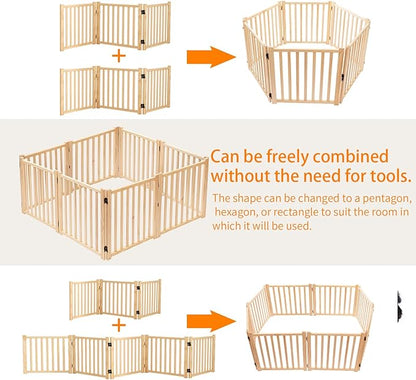 YOCAN Paint-Free Wooden Freestanding Dog Gates for The House,Doorways, Stairs,Wood Dog Fences Indoor Pet Gate,Step Over Fence-3 Panels L:69" H:23"