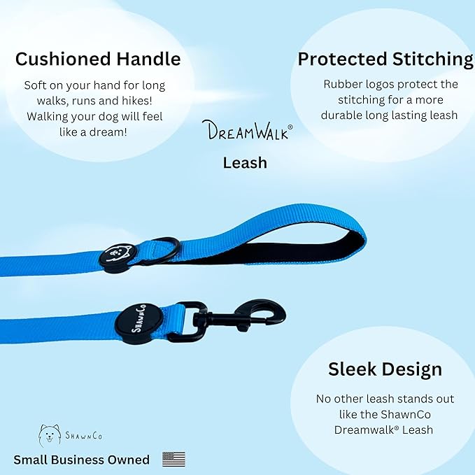 ShawnCo Dream Walk Dog Leash- Premium, Nylon Pet Leash with Soft Neoprene Handle for Small, Medium and Large Dogs (White Sharks, Medium/Large)