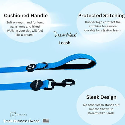 ShawnCo Dream Walk Dog Leash- Premium, Nylon Pet Leash with Soft Neoprene Handle for Small, Medium and Large Dogs (Electric Blue, Medium/Large)