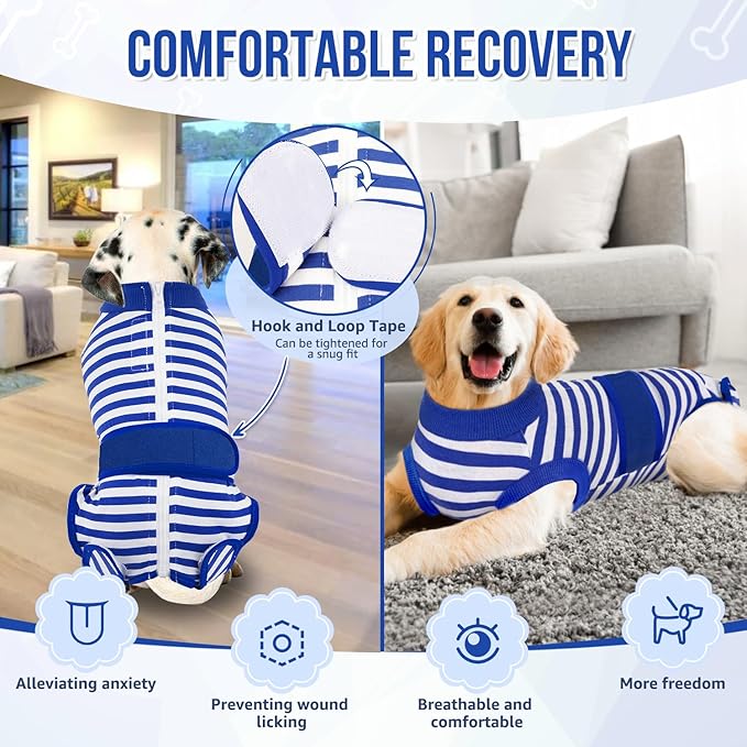 Lukovee Recovery Suit for Dogs, Zipper On Recovery Suit for Female Male Dog, Onesie Abdominal Wounds Cone E-Collar Alternative Prevent Licking Spay Recovery Suit (1BL,XL)