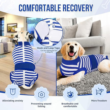 Lukovee Recovery Suit for Dogs - Zipper Onesie for Female & Male Dogs, Abdominal Wounds Cone E-Collar Alternative, Prevent Licking - Spay Recovery Suit (Small, Blue & White)