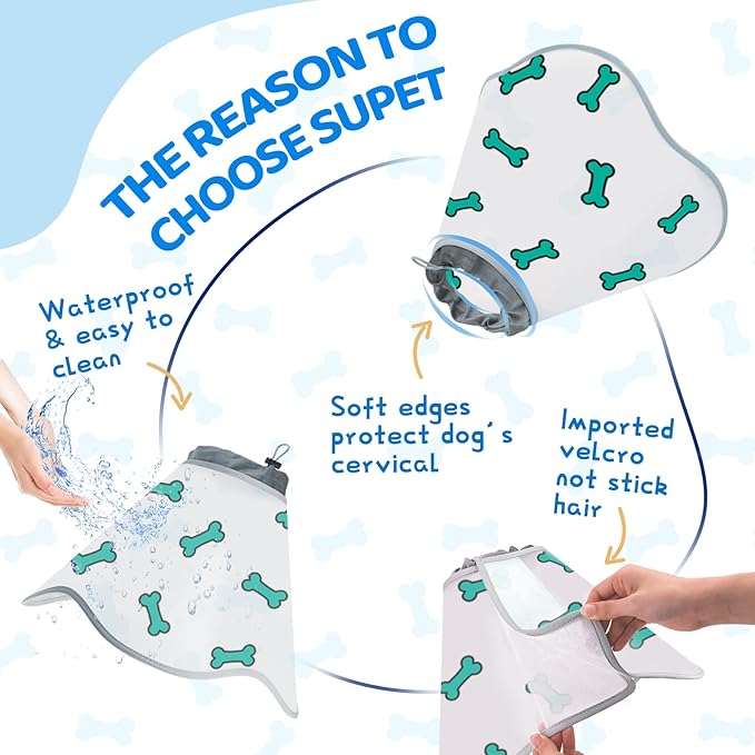 Dog Cone After Surgery - Soft, Comfortable, Adjustable Recovery Collar for Large, Medium, Small Dogs - Stop Licking with Soft Protect Edge (Bone, M)
