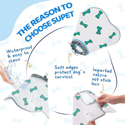 Dog Cone After Surgery - Soft, Comfortable, Adjustable Recovery Collar for Large, Medium, Small Dogs - Stop Licking with Soft Protect Edge (Bone, XXL)