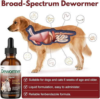 Dewormer Liquid for Dogs – Fenbendazole for All Wormers, Tapeworms, Roundworms & Hookworms – Broad Spectrum, Safe for 6 Weeks and Older