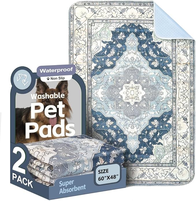 Washable Pee Pads for Dogs 2 Pack Reusable Puppy Training Pads 60"x48" Super Absorbent Waterproof Dog Training Pads, Non-Slip Potty Pads Whelping Pads Litter Mat Pet Supplies - Navy/Mix